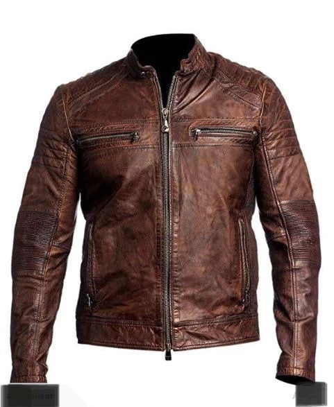 Men Biker Cafe Racer Vintage Men Leather Jacket 