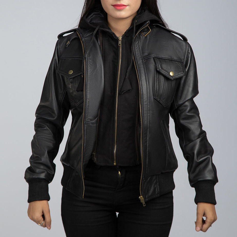 Grace Leather Biker Jacket With Detachable Hood