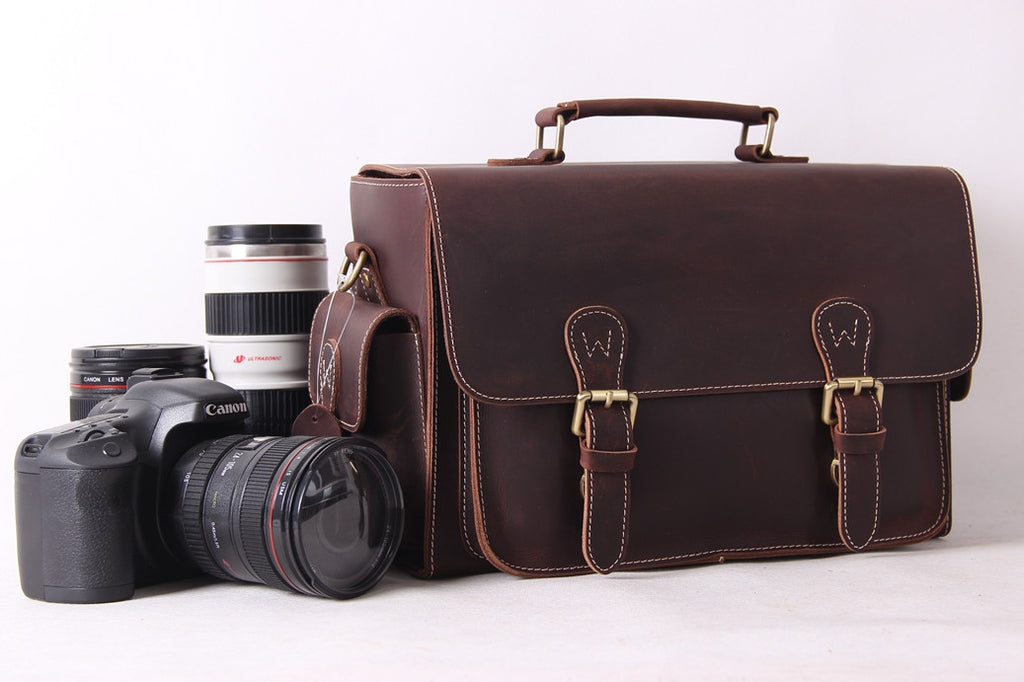 Vintage Genuine Leather DSLR Camera Bag SLR Camera Bag Briefcase Leather Camera Bag 6919
