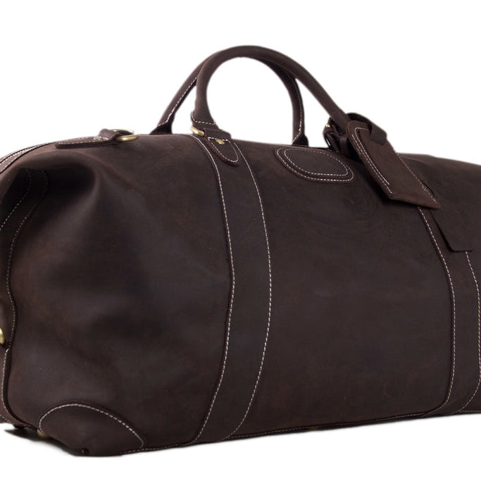 Dark Brown Handmade Full Grain Leather Duffle Bag, Mens Weekend Bag by Leather Warrior