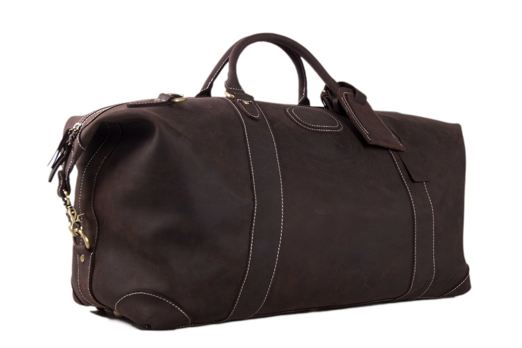 Dark Brown Handmade Full Grain Leather Duffle Bag, Mens Weekend Bag by Leather Warrior