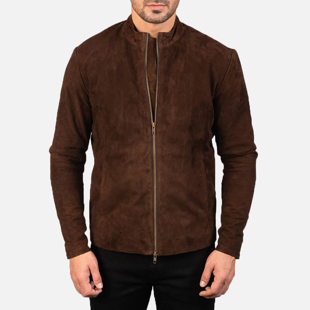 Gentleman Mocha Suede Leather Biker Jacket by Leather Warrior