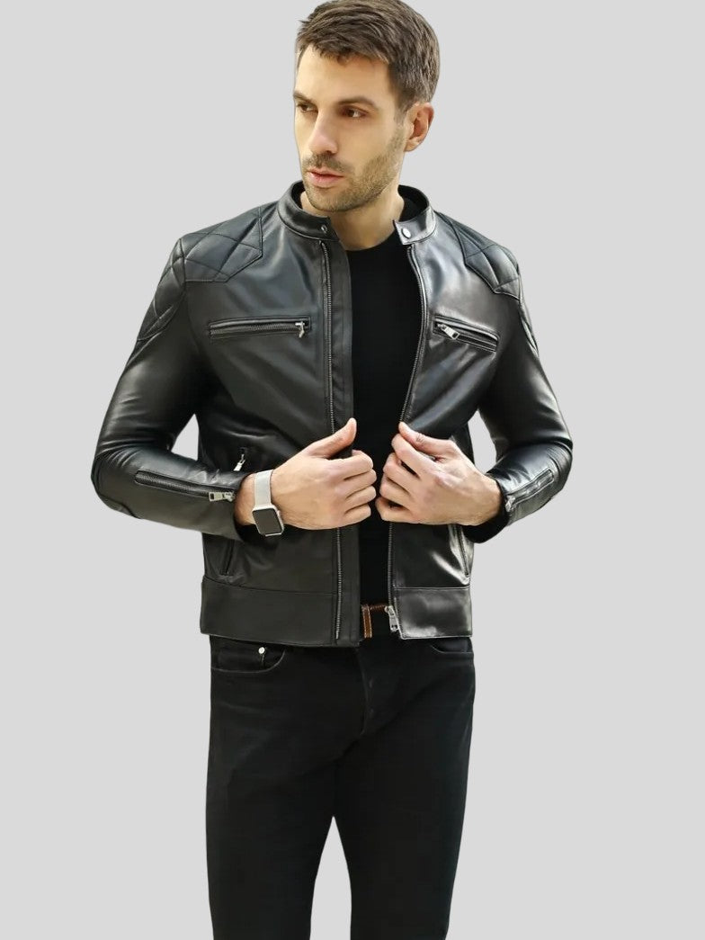 Mens Black Cafe Racer Leather Jacket