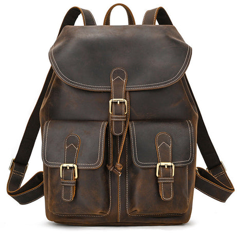 Men Leather Backpacks Dark Brown 15 Inch Leather Laptop Backpacks Retro Travel Backpacks by Leather Warrior