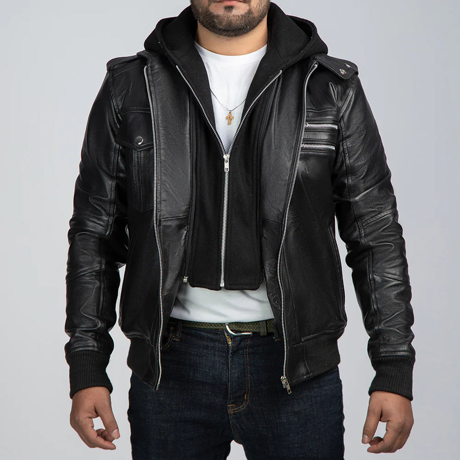 Samuel Leather Biker Jacket With Detachable Hood