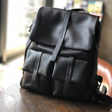 Stylish Full Grain Leather Backpacks Natural Cow Leather Travel Backpacks Women Black Leather School Backpacks