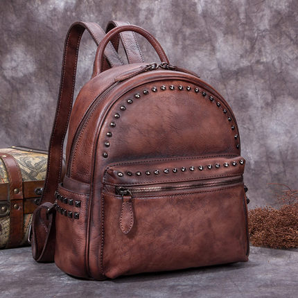 Vintage Full Grain Leather Backpack, Women Backpack Purse