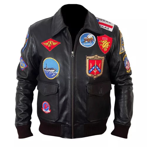 Top Gun Black Bomber Men Leather Jacket