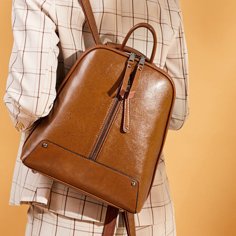 Top Grain Leather Backpacks Women Travel Backpack Natural Cow Leather City Backpacks Stylish Rucksack