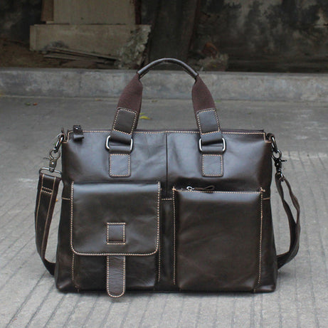 Top Grain Dark Coffee Leather Briefcase, Mens Business Leather Briefcase, Men’s Casual Messenger Bags by Leather Warrior
