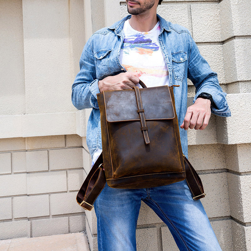 Vintage Leather Backpacks Full Grain Leather Travel Backpacks For Men Coffee Handmade Leather Backpacks by Leather Warrior