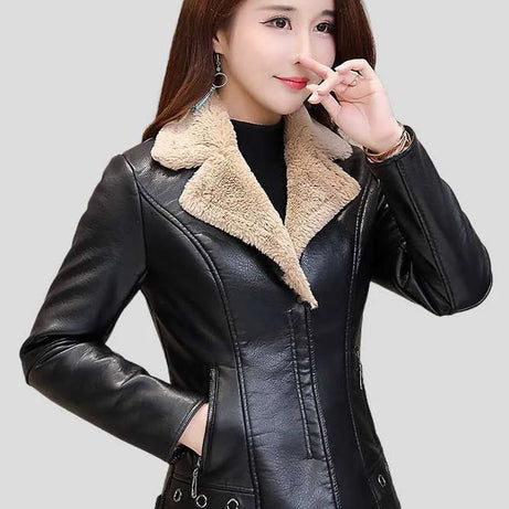 Women’s Black Aviator Real Sheep Leather Jacket