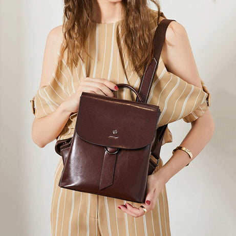 Top Grain Leather Backpack for Women, Stylish Leather Backpack Purse