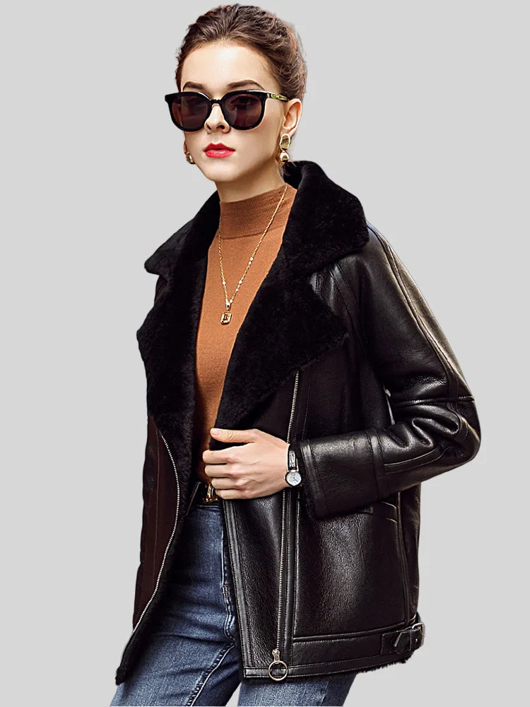 Women’s Black Faux Fur Leather Jacket