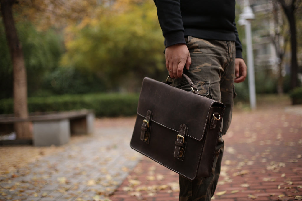 Vintage Crazy Horse Dark Brown Leather Briefcases Messenger Bags Laptop Bags by Leather Warrior