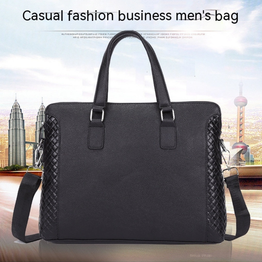 Black Men Briefcase Genuine Leather 14-inch Laptop Bag Horizontal Cowhide Business Office Bag by Leather Warrior