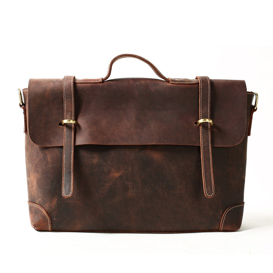Classic Vintage Leather Briefcase for Men, Dark Brown Messenger Bags by Leather Warrior