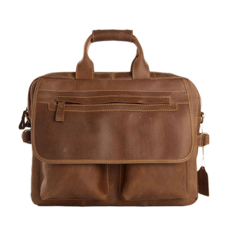 Men Brown Leather Briefcase Travel Bag Leather Laptop with Shoulder Strap by Leather Warrior
