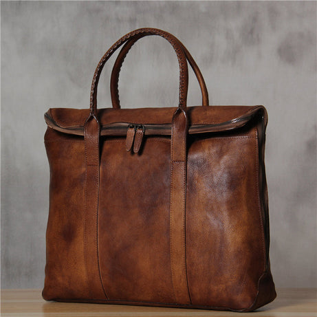 Dark Brown Distressed Leather Briefcase Business Bags for Men