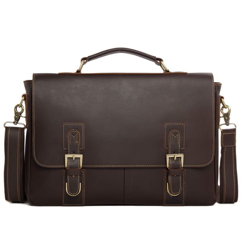 Vintage Leather Business Bags, Men Dark Brown Leather Briefcases by Leather Warrior