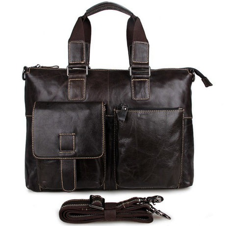 Handmade Top Grain Brown Leather Briefcase Men's Minimalism Messenger Bags by Leather Warrior