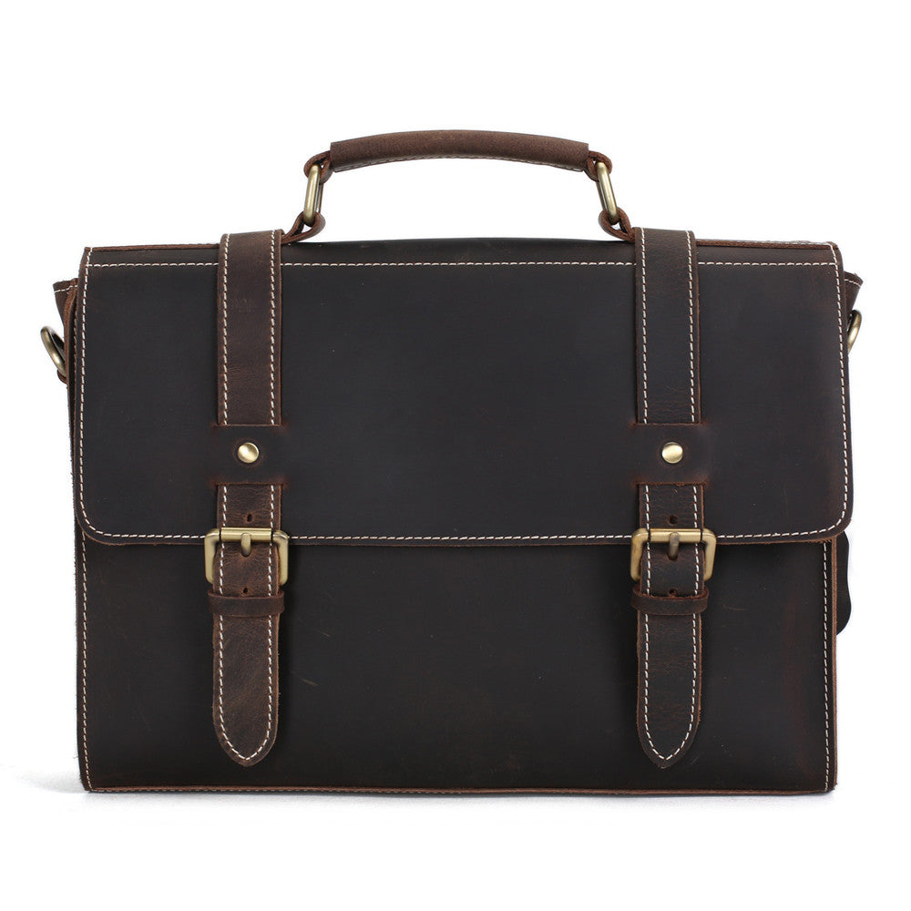 Vintage Style Leather Briefcases Messenger Bags Satchel Bags Dark Brown Crossbody Shoulder Bags by Leather Warrior