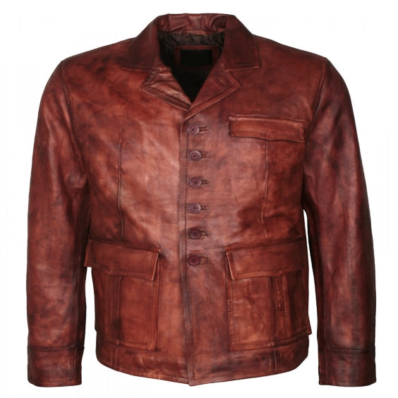 Vintage Brown Men’s Waxed Leather Biker Coat