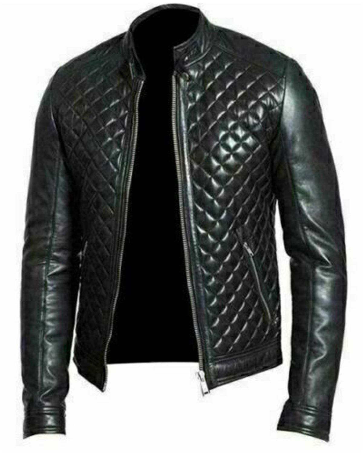 Men Quilted Black Real Sheepskin Winter Biker Leather Jacket by Leather Warrior