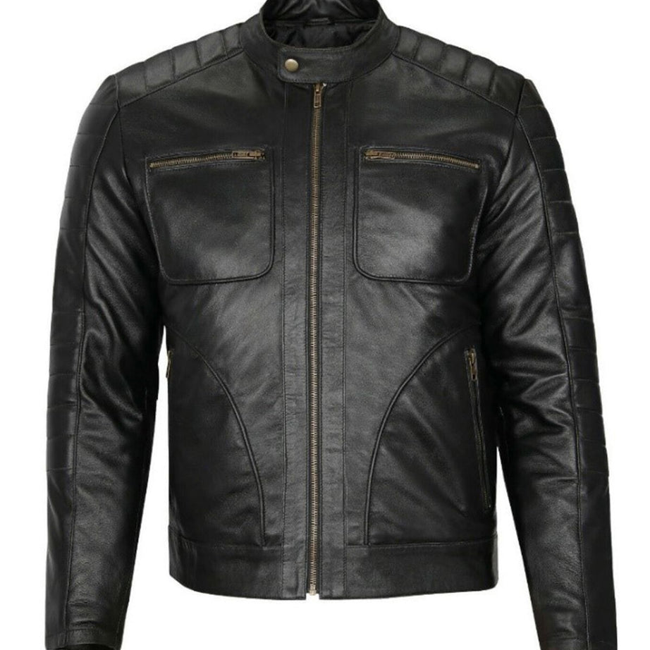 Men's Black Classic Biker Real Leather Jacket