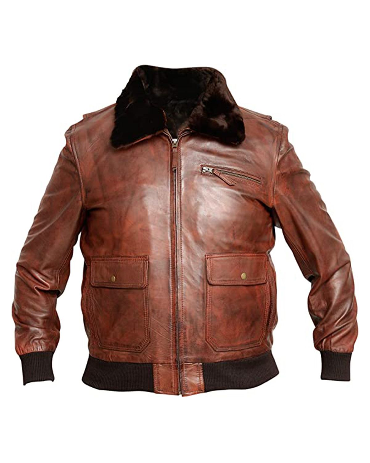 Men G-1 Navy Distressed Brown Bomber Aviator Real Leather Jacket
