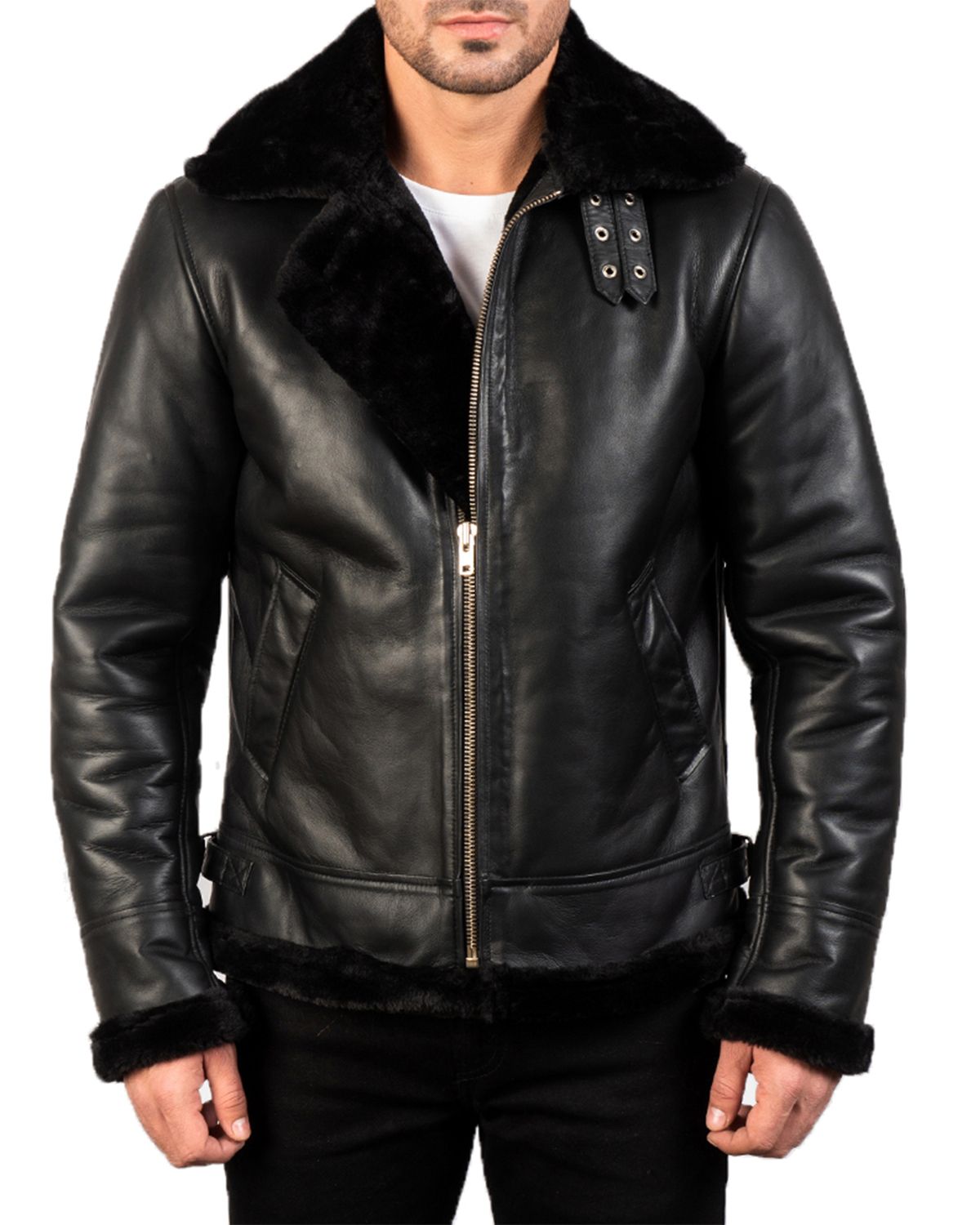 Men Black B3 Bomber Leather Jacket by Leather Warrior