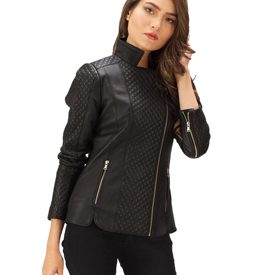 Women's Quilted Black Leather Jacket