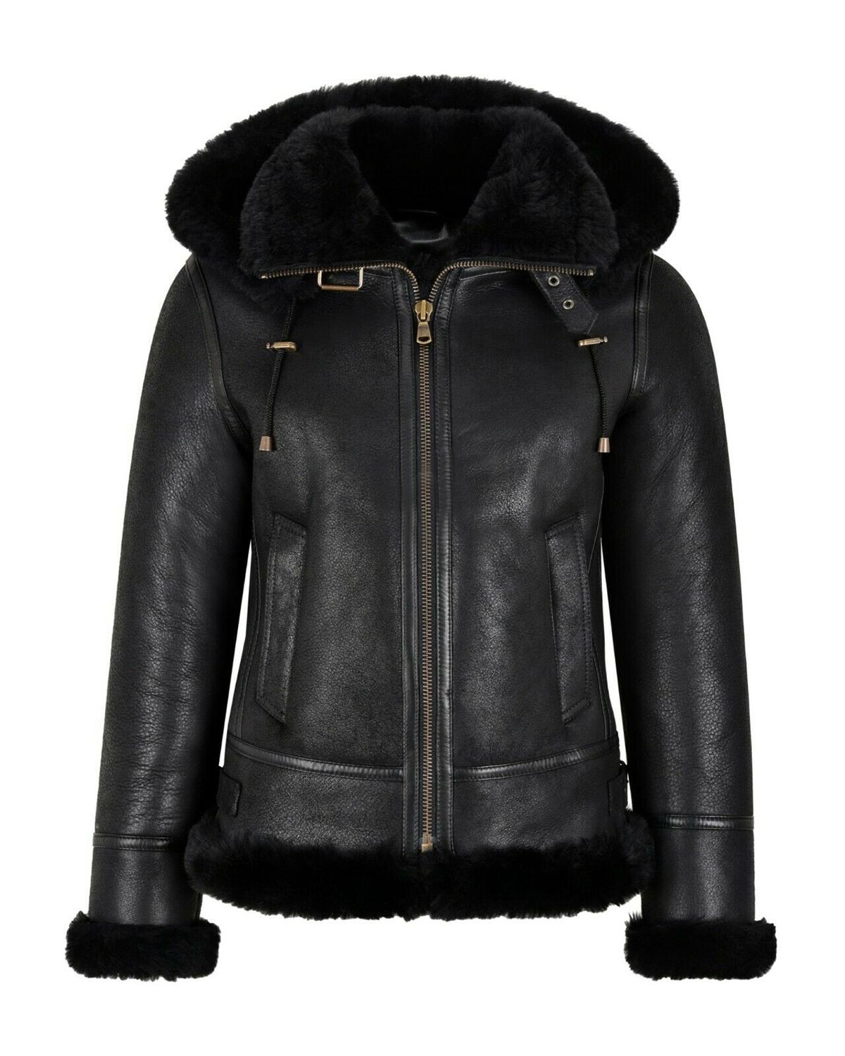 Women's B3 Bomber Hooded Classic Shearling Jacket by Leather Warrior