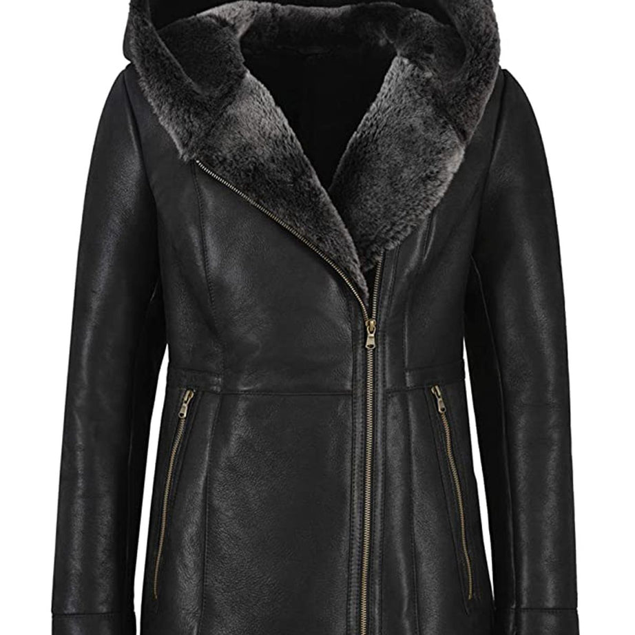 Women's Hooded Fur Shearling Long Jacket
