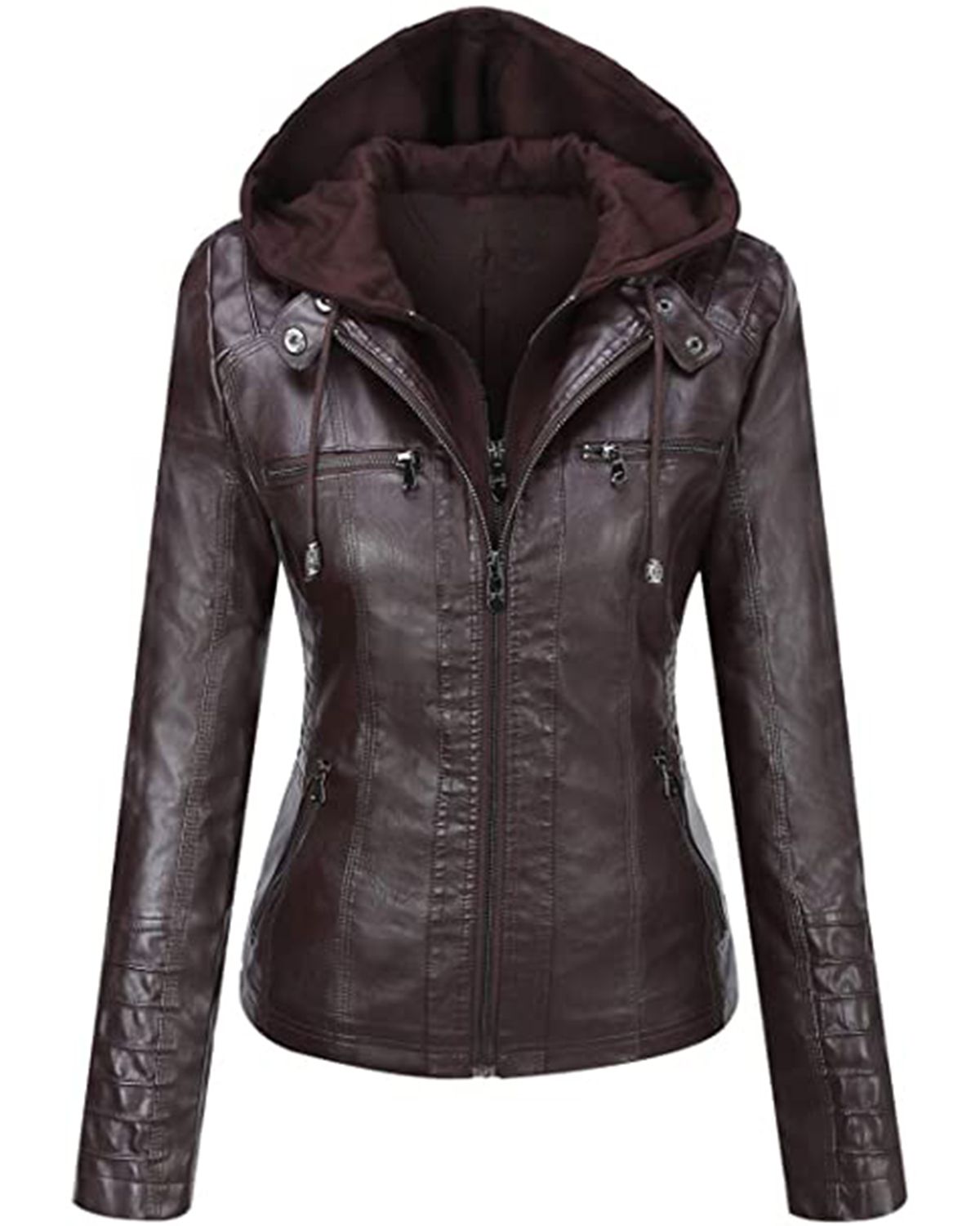 Women Removable Hood Slim Fit Biker Real Leather Jacket by Leather Warrior