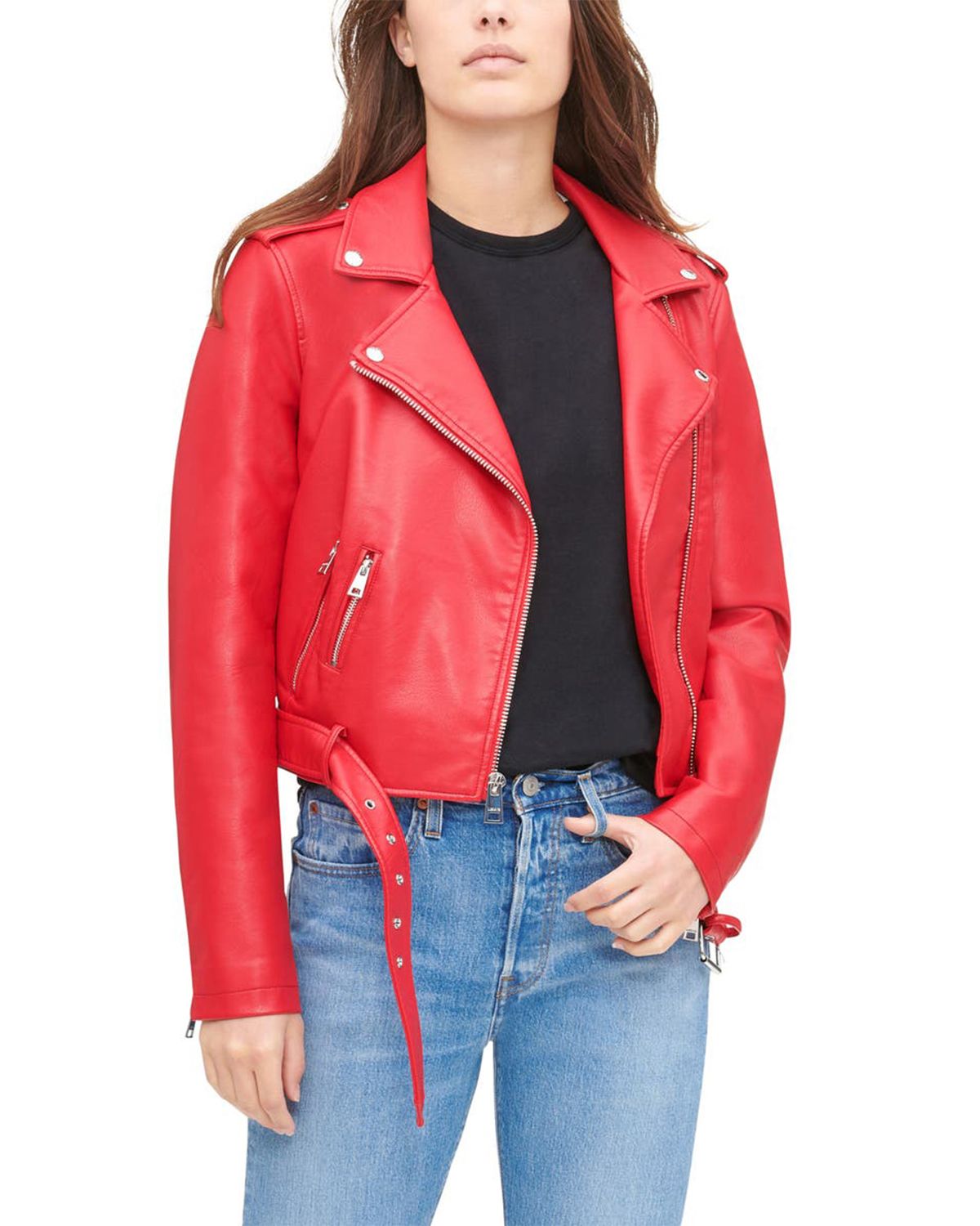 Women Short Red Biker Leather Jacket by Leather Warrior