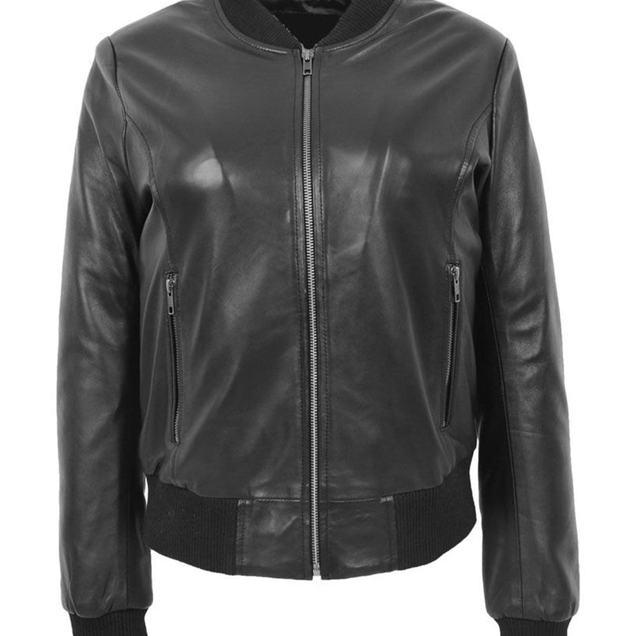 Women's Stylish Black Bomber Leather Jacket