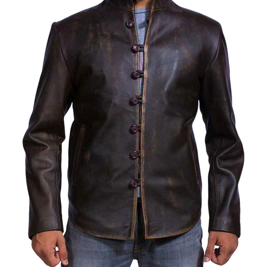 Men's Distressed Darkish Brown Biker Style Leather Jacket