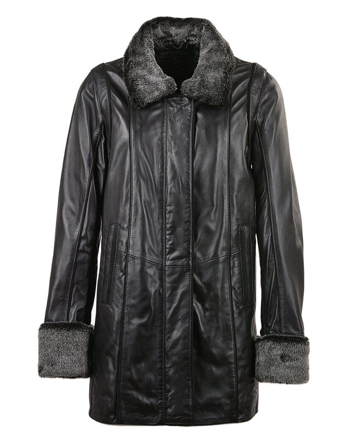 Women's Fur Collar Real Leather Coat