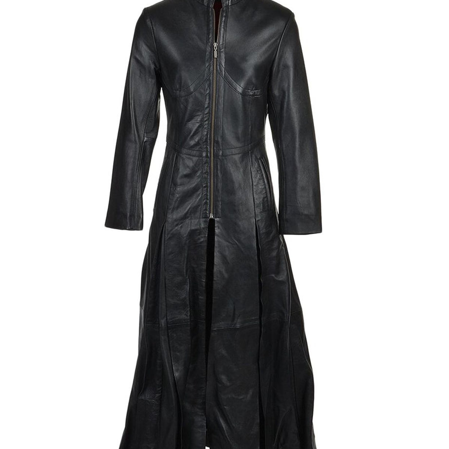 Women's Black Long Length Real Sheepskin Leather Gothic Coat