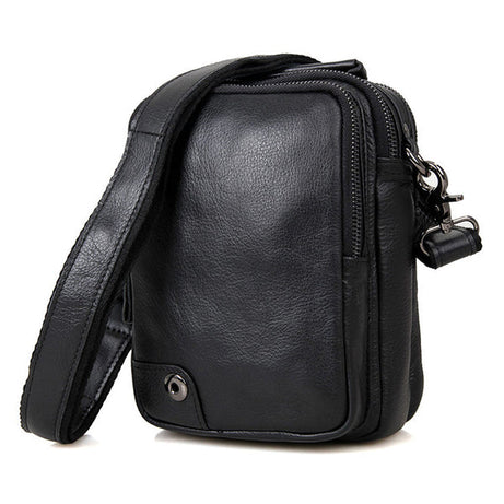 Compact Top Grain Leather Messenger Bags Men's Black Minimalist Shoulder Bags Satchel by Leather Warrior